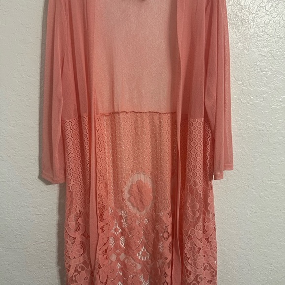 Forgotten Grace  Open Front Cardigan Salmon 3/4 Sleeve w/Lace Sz XL NWT #183 - Picture 1 of 6